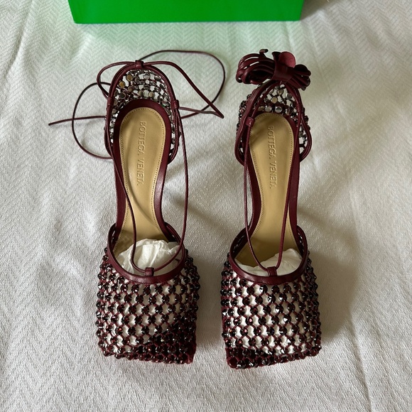 Bottega Veneta Sparkle Stretch Embellished Sandals, Bordeaux, Size 37 - Picture 8 of 16